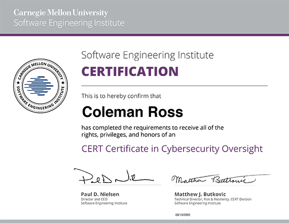 CERT Certificate in Cybersecurity Oversight