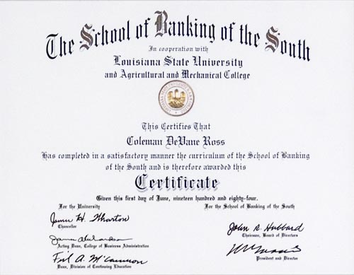 Graduate School of Banking certificate