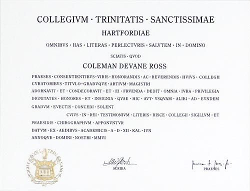 Trinity MA diploma