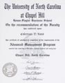 UNC Advanced Management Program certificate