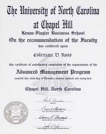 UNC Advanced Management Program certificate