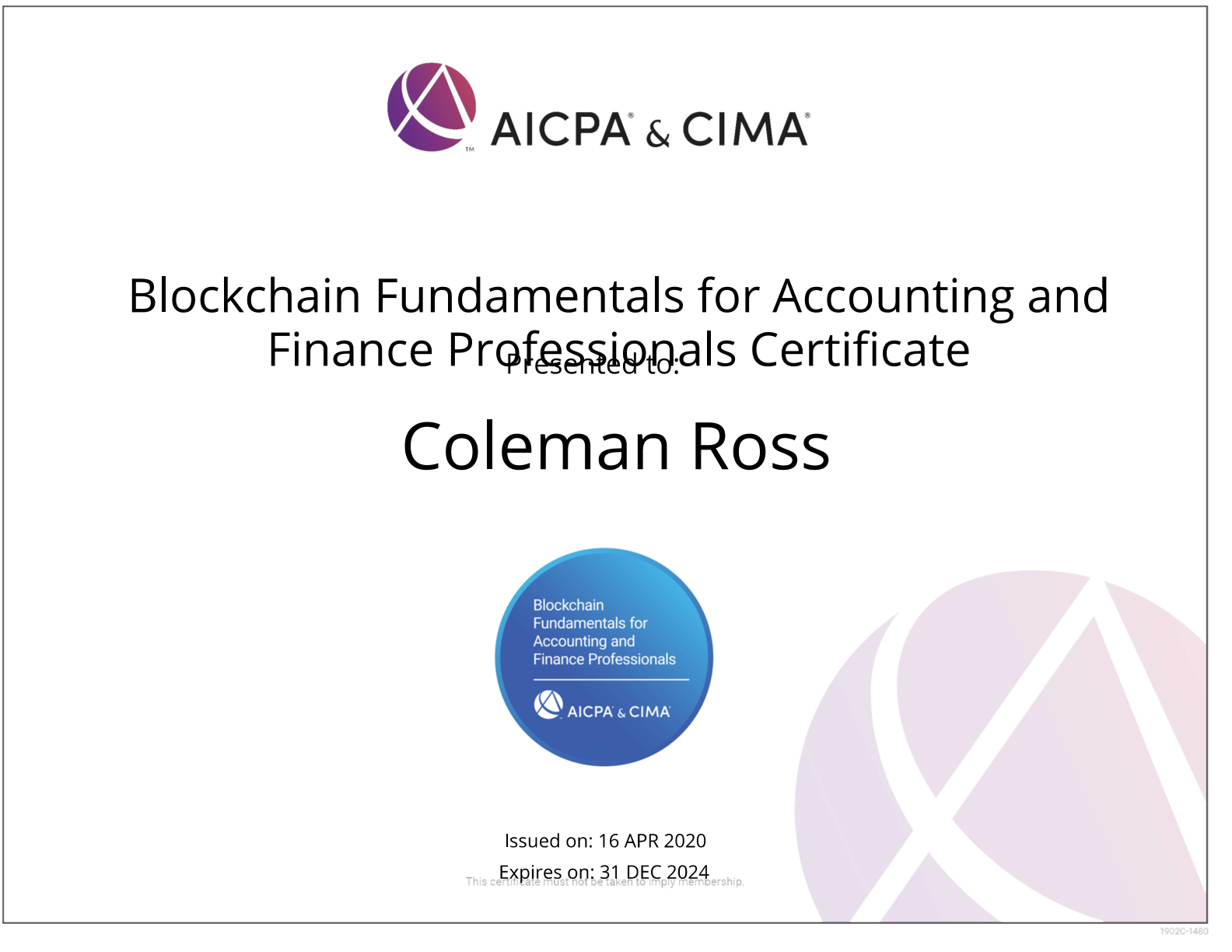 AICPA Blockchain certificate