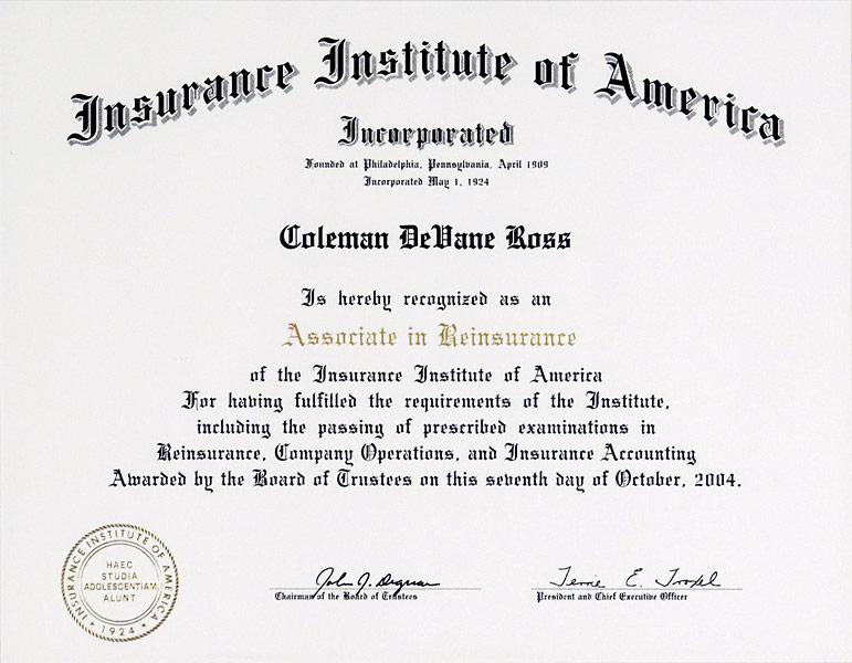 Coleman D. Ross: Diplomas and Certificates Earned