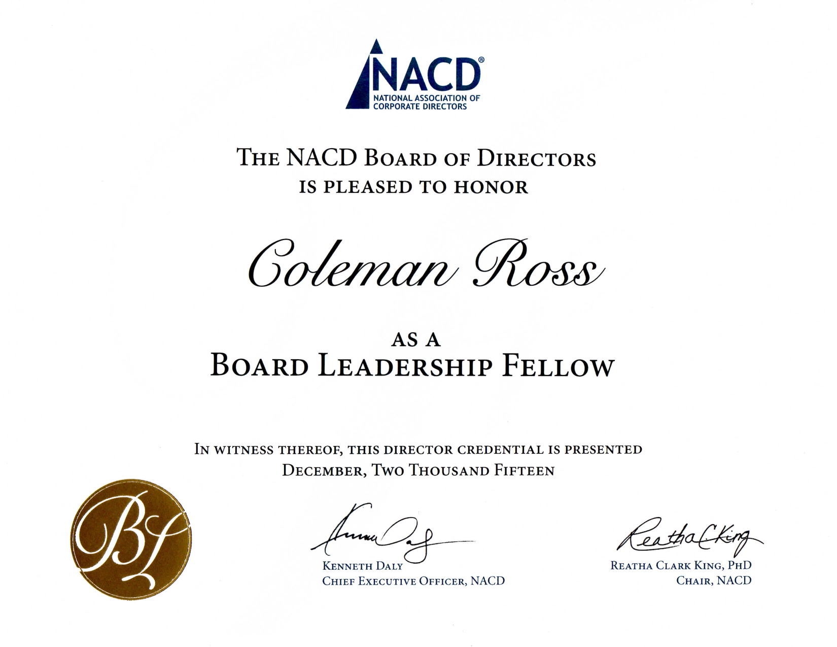 NACD BLF certificate